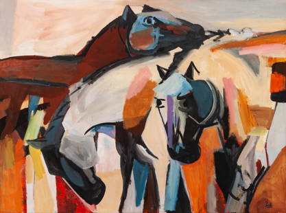 Channing Peake (American, 1910-1989) Horse Chatter: Channing Peake (American, 1910-1989) Horse Chatter oil on canvas signed Peake (lower right) 37 3/4 x 50 3/4 inches