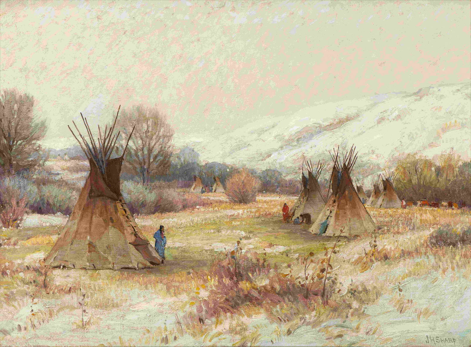 Joseph Henry Sharp (American, 1859-1953) Wind River: Joseph Henry Sharp (American, 1859-1953) Wind River Country oil on canvas signed J.H. Sharp (lower right) 20 x 27 inches Provenance: The artist A.B. Closson Jr. Co (Closson's Gallery), Cincinnati, Ohi