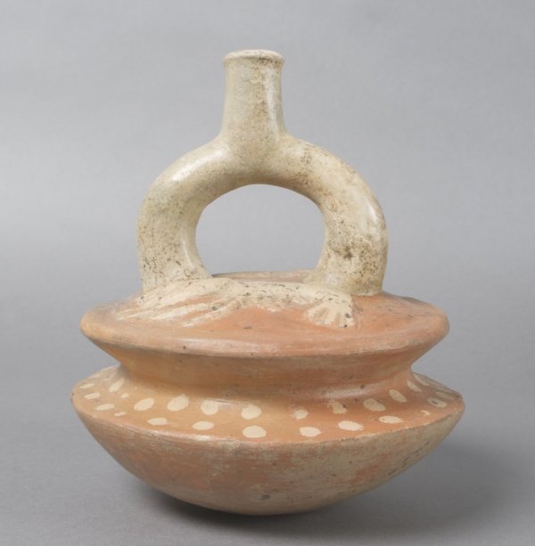 A Pre-Columbian Moche Style Pottery Stirrup Spout