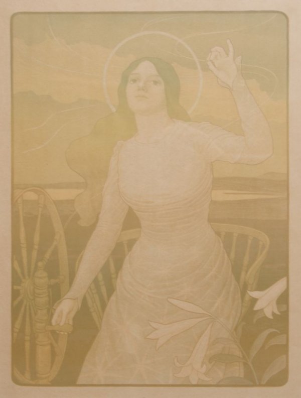 Paul Berthon, (French, 1872-1909), Les fils de la: Paul Berthon (French, 1872-1909) Les fils de la vierge lithograph 25 x 19 3/4 inches. Property from the Estate of Dr. Milton and Paula Gutglass, Milwaukee, Wisconsin