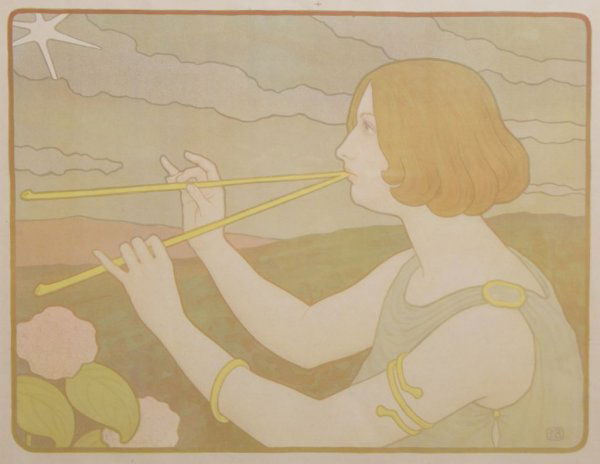 Paul Berthon, (French, 1872-1909), Les Pipeaux: Paul Berthon (French, 1872-1909) Les Pipeaux lithograph 17 x 21 1/2 inches. Property from the Estate of Dr. Milton and Paula Gutglass, Milwaukee, Wisconsin