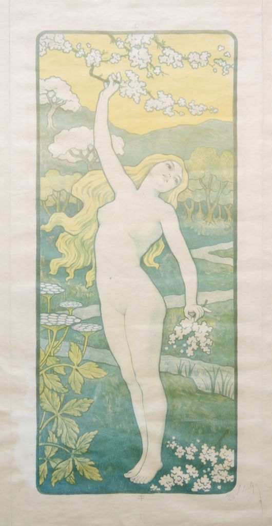 Paul Berthon, (French, 1872-1909), Mai: Paul Berthon (French, 1872-1909) Mai lithograph edition 13/50, signed (lower right) 24 1/2 x 10 3/4 inches. Property from the Estate of Dr. Milton and Paula Gutglass, Milwaukee, Wisconsin
