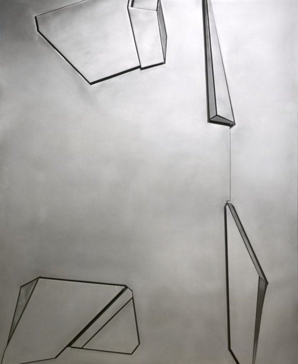 Shin Kuno, (Japanese, b. 1921), Metal Work #191, 1: Shin Kuno (Japanese, b. 1921) Metal Work #191, 1972 stainless steel on wood panel inscribed in Japanese and dated 1972 (verso) 63 x 51 1/4 inches. Tokyo Gallery, Tokyo, Japan (label on verso)