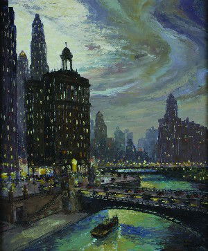 Robert Lebron, (American, 20th Century), Chicago: Robert Lebron (American, 20th Century) Chicago River Scene oil on canvas signed "Robert Lebron" (lower right) 24 x 20 inches.