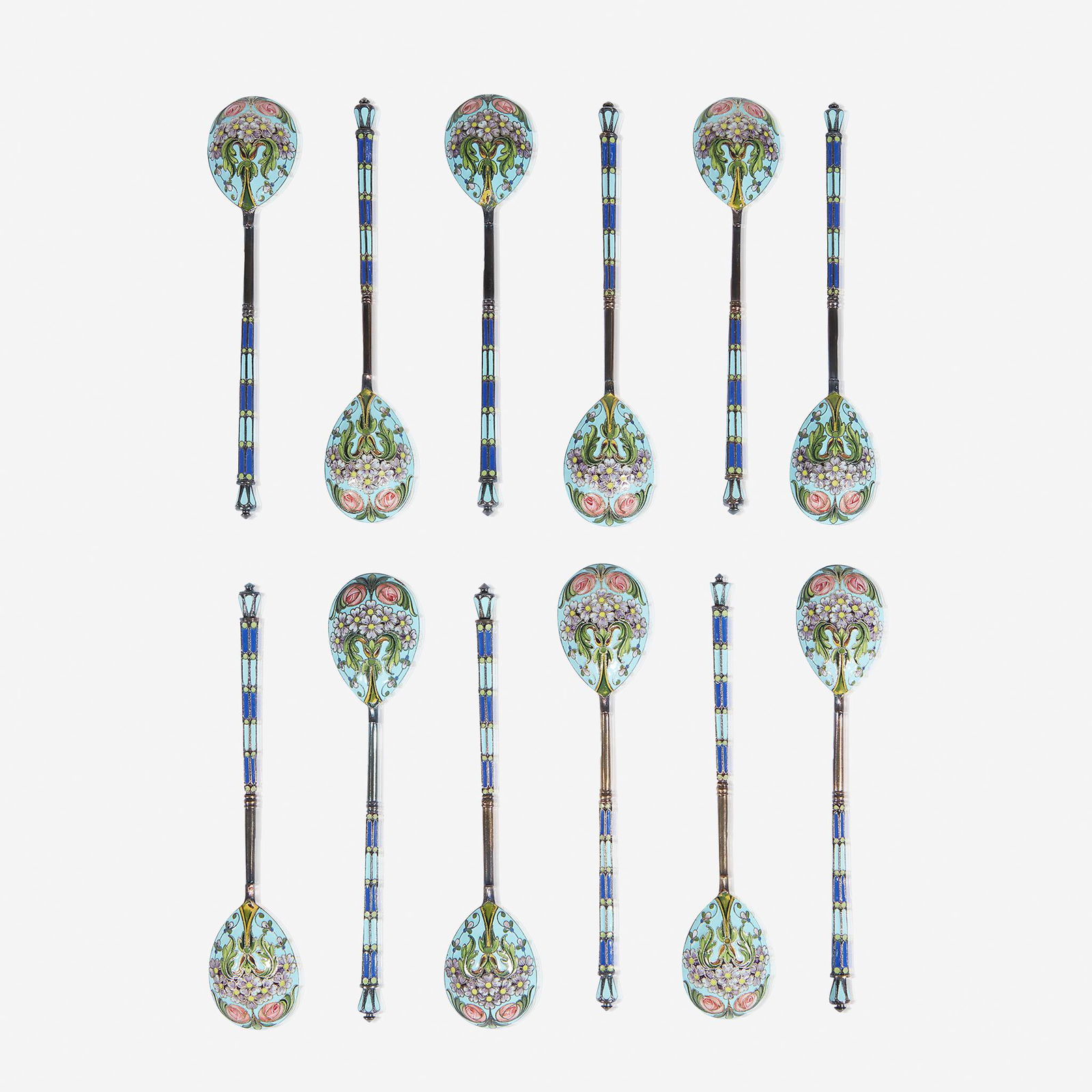 A group of twelve Russian silver-gilt and cloisonné (1 of 3)