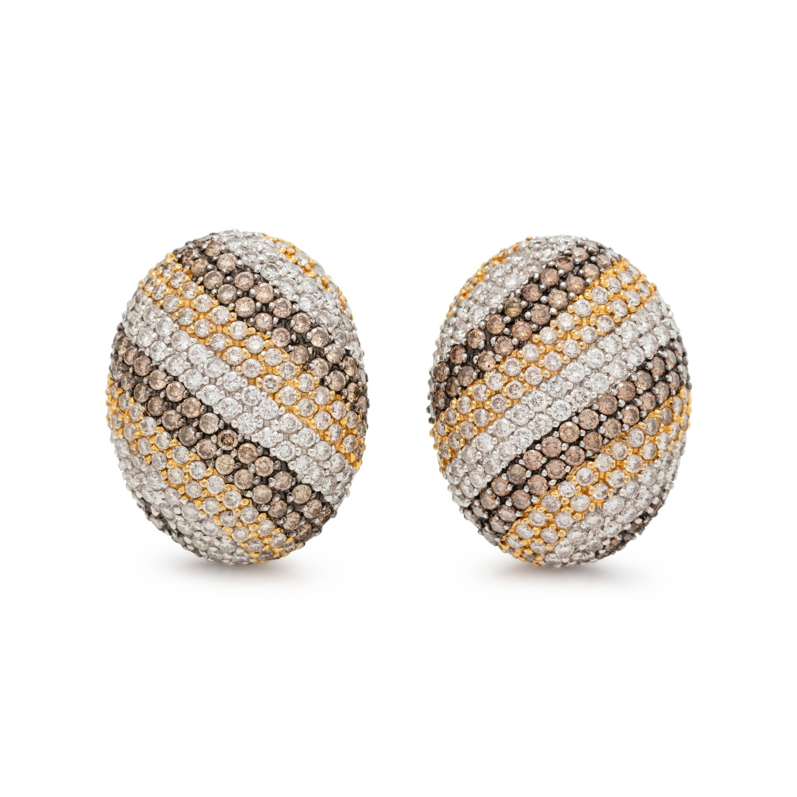 DIAMOND AND COLORED DIAMOND EARCLIPS: DIAMOND AND COLORED DIAMOND EARCLIPS Containing numerous round brilliant cut diamonds and colored diamonds (origin of color not tested) weighing approximately 2.55 carats total. Mounted in white gold 