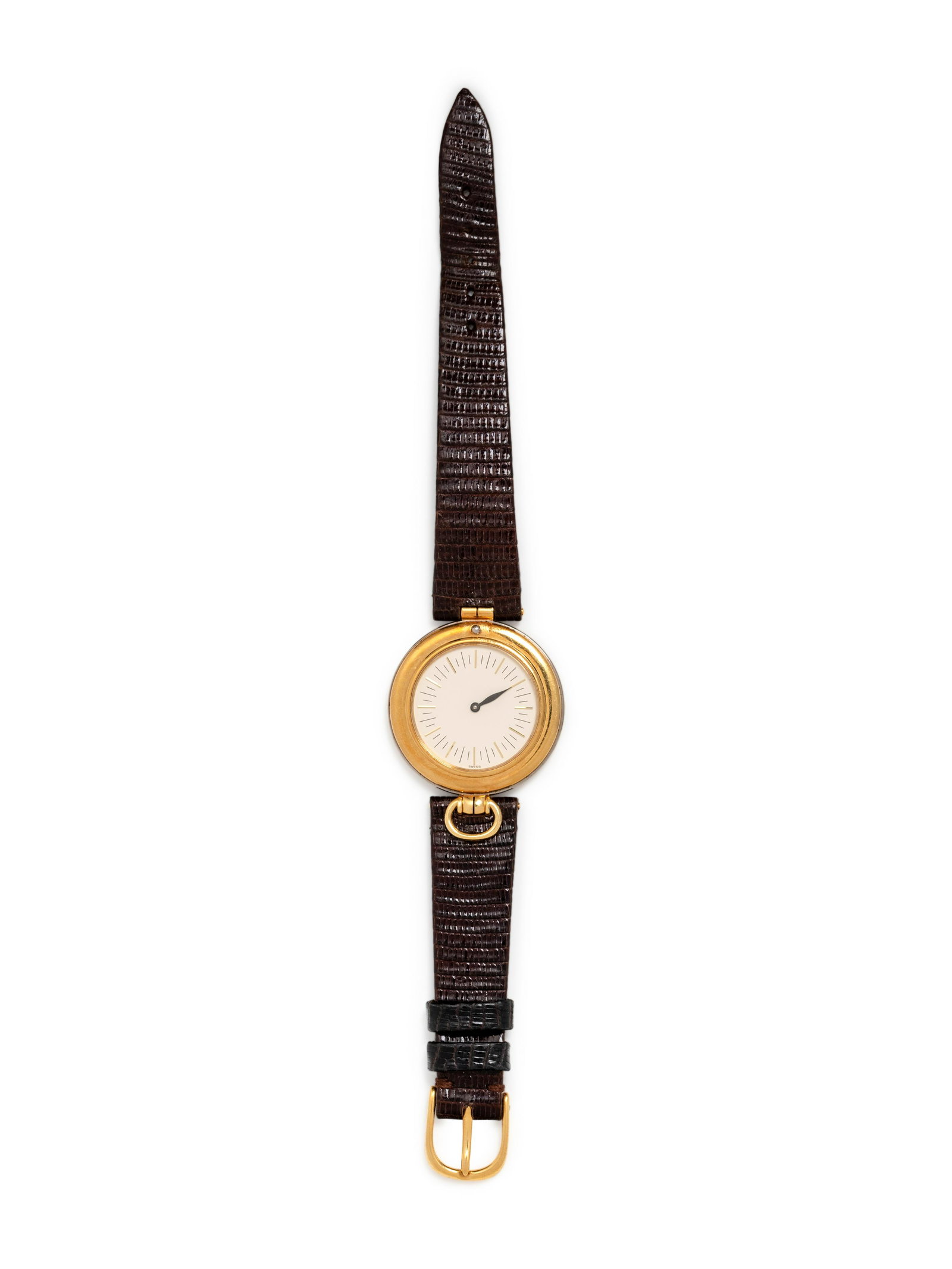 AUDEMARS PIGUET, 18K BICOLOR GOLD WRISTWATCH: AUDEMARS PIGUET, 18K BICOLOR GOLD WRISTWATCH 30.00 mm case diameter, matte silvered dial, gold and black baton numerals, manual wind movement, brown leather strap with buckle signed AUDEMARS PIGUET. C