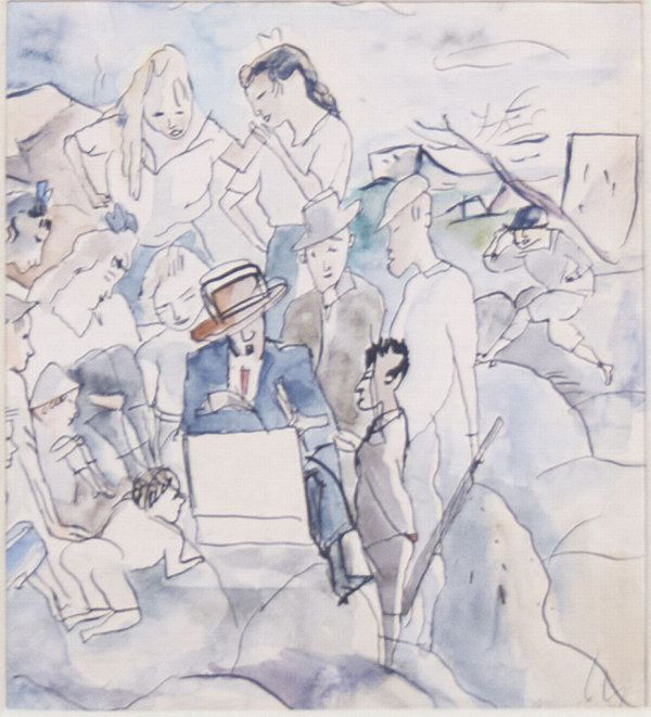 Jules Pascin, (French, 1885-1930), The Town Scribe: Jules Pascin (French, 1885-1930) The Town Scribe mixed media on paper signed (lower right) 8 x 7 inches.