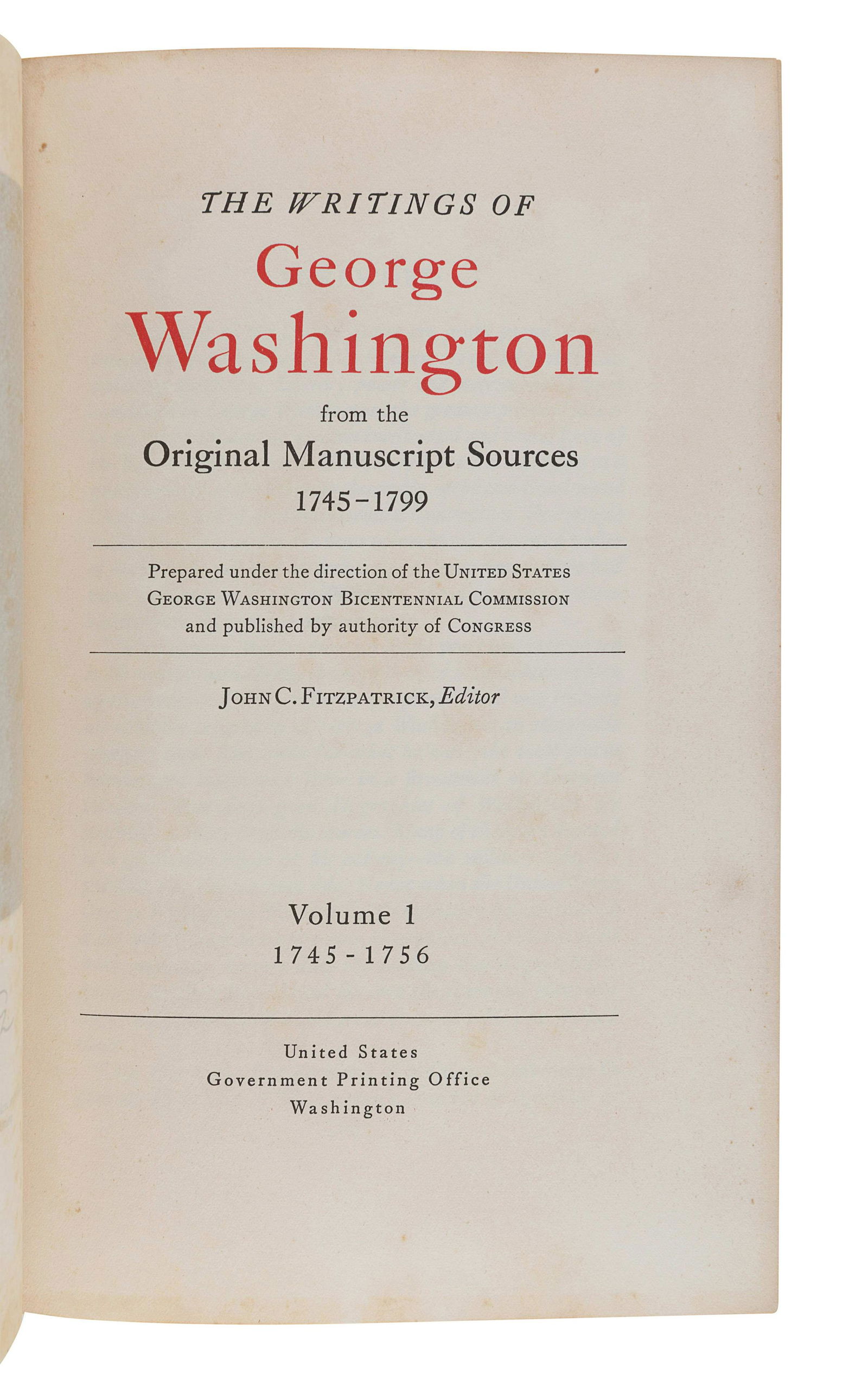 WASHINGTON, George (1732-1799).   (1 of 1)