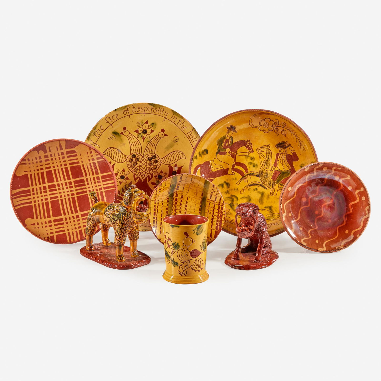 A group of six Breininger Pottery redware items, (1 of 2)