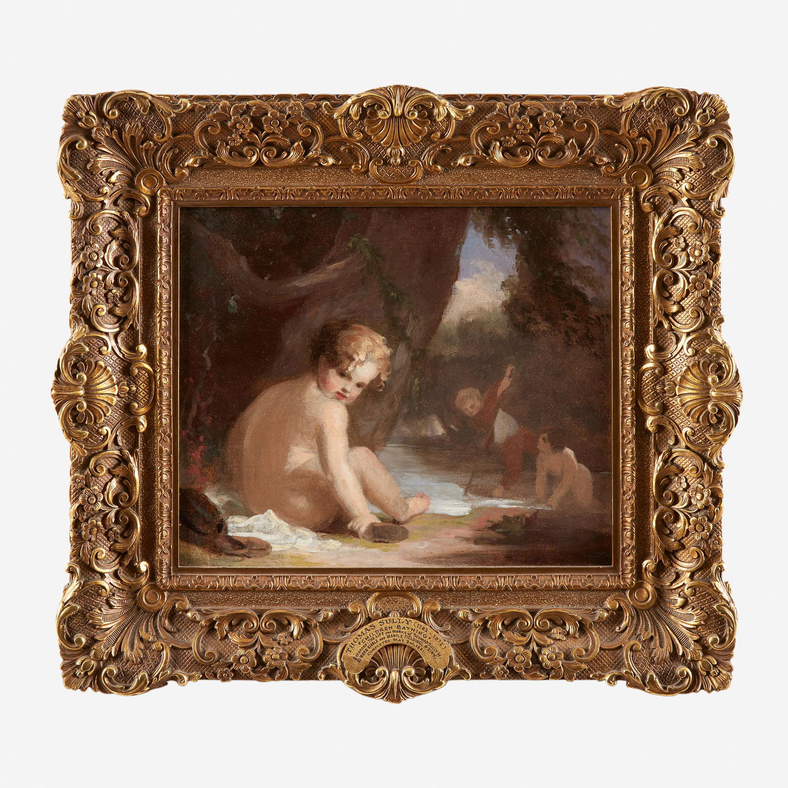 Thomas Sully (1783-1872), Children Bathing, dated,: Thomas Sully (1783-1872) Children Bathing, dated, "1861" Signed and dated verso, "TS 1861", oil on canvas, framed.11 1/2 in. x 9 3/4 in. (sight)