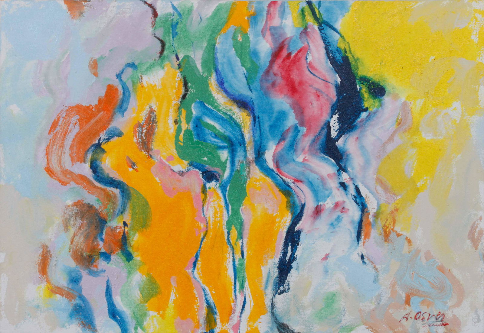 Arthur Osver (American, 1912-2006) Moraine, 1987: Arthur Osver (American, 1912-2006) Moraine, 1987 mixed media on canvas signed (lower right); titled and dated (verso) 17 x 24 1/2 inches. Note to the buyer: This work is currently being stored at the