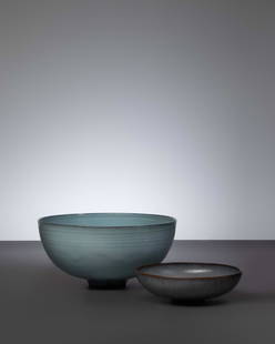 Gertrud and Otto Natzler (Austrian, 1908-1971 |: Gertrud and Otto Natzler (Austrian, 1908-1971 | Austrian, 1908-2007) Two Bowls glazed stoneware signed 'NATZLER' to underside of each example H 4 x Diameter 8 3/4 inches H 1/2 x Diameter 6 1/4 inches