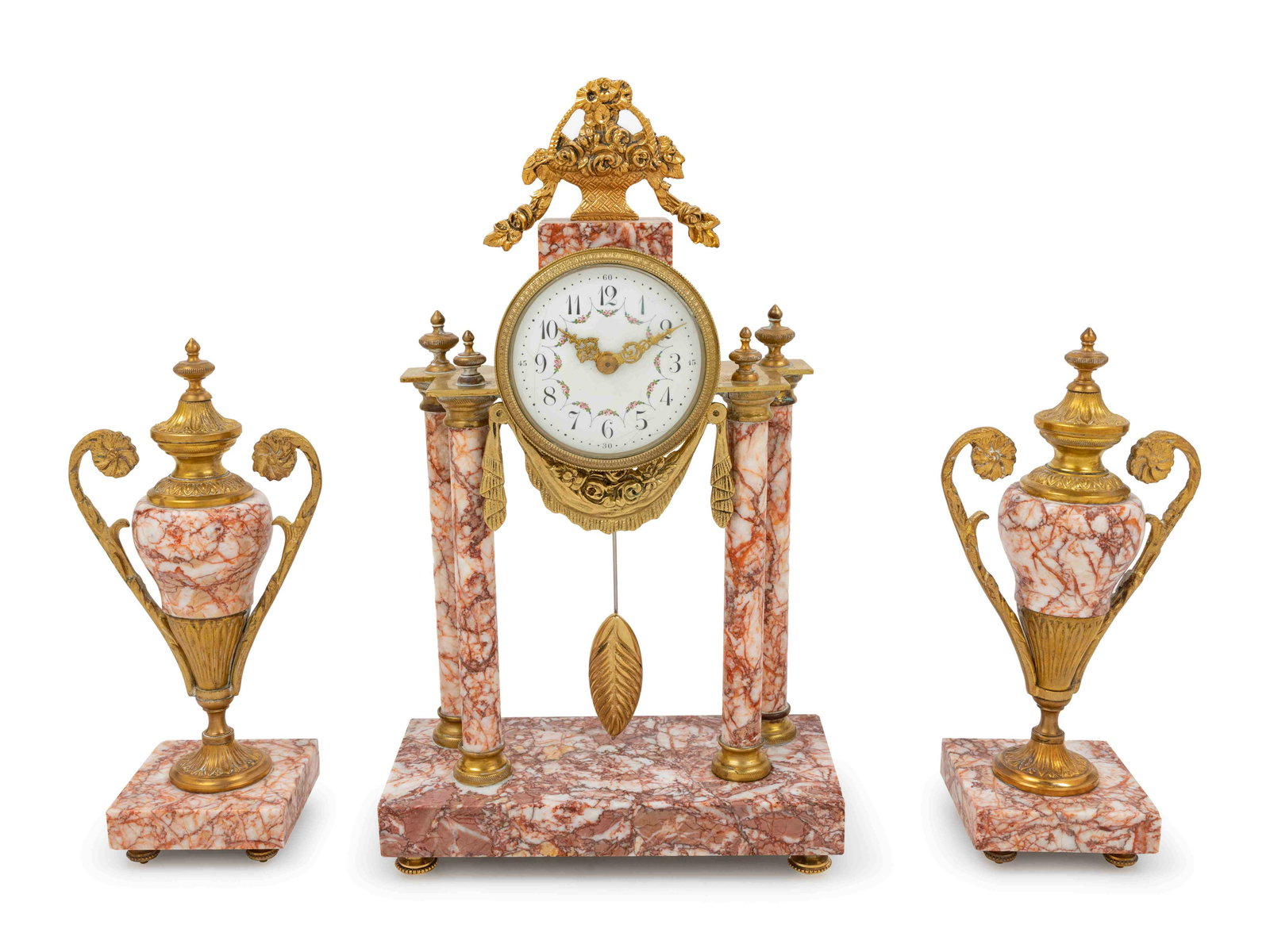 A French Gilt-Metal and Marble Three-Piece Clock (1 of 1)