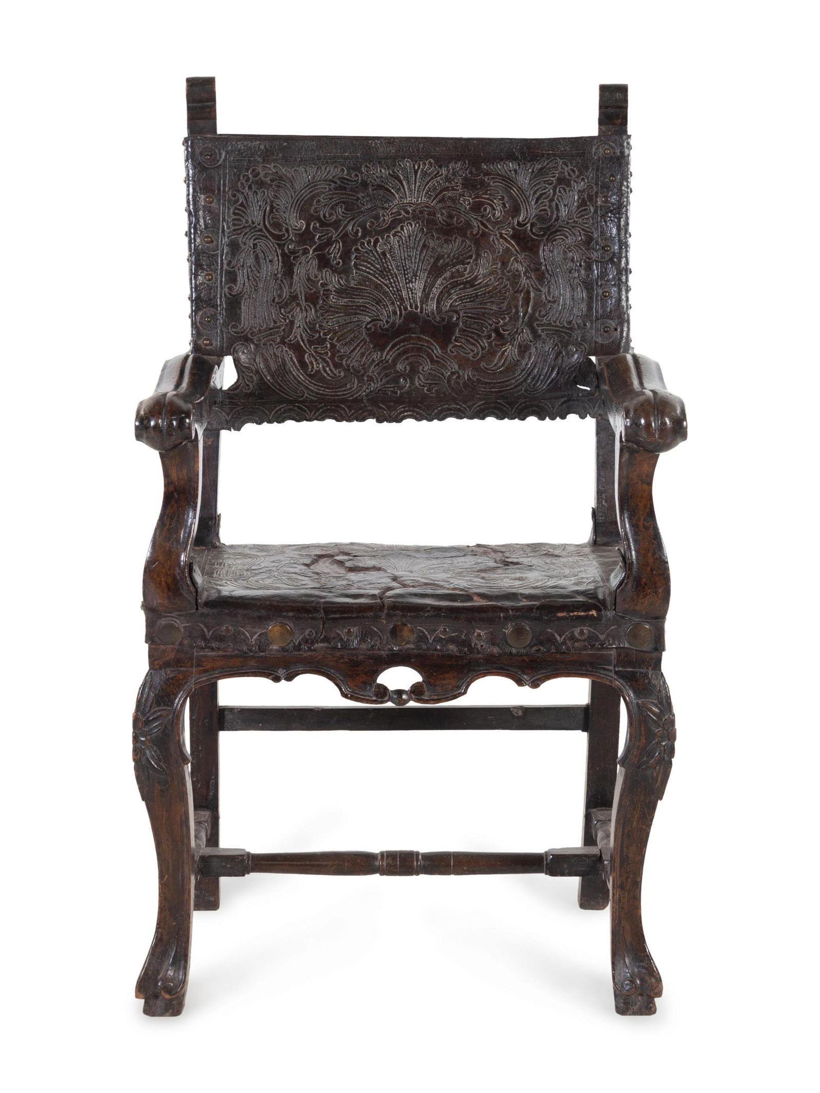 A Henry II Style Leather-Upholstered Open Armchair (1 of 2)