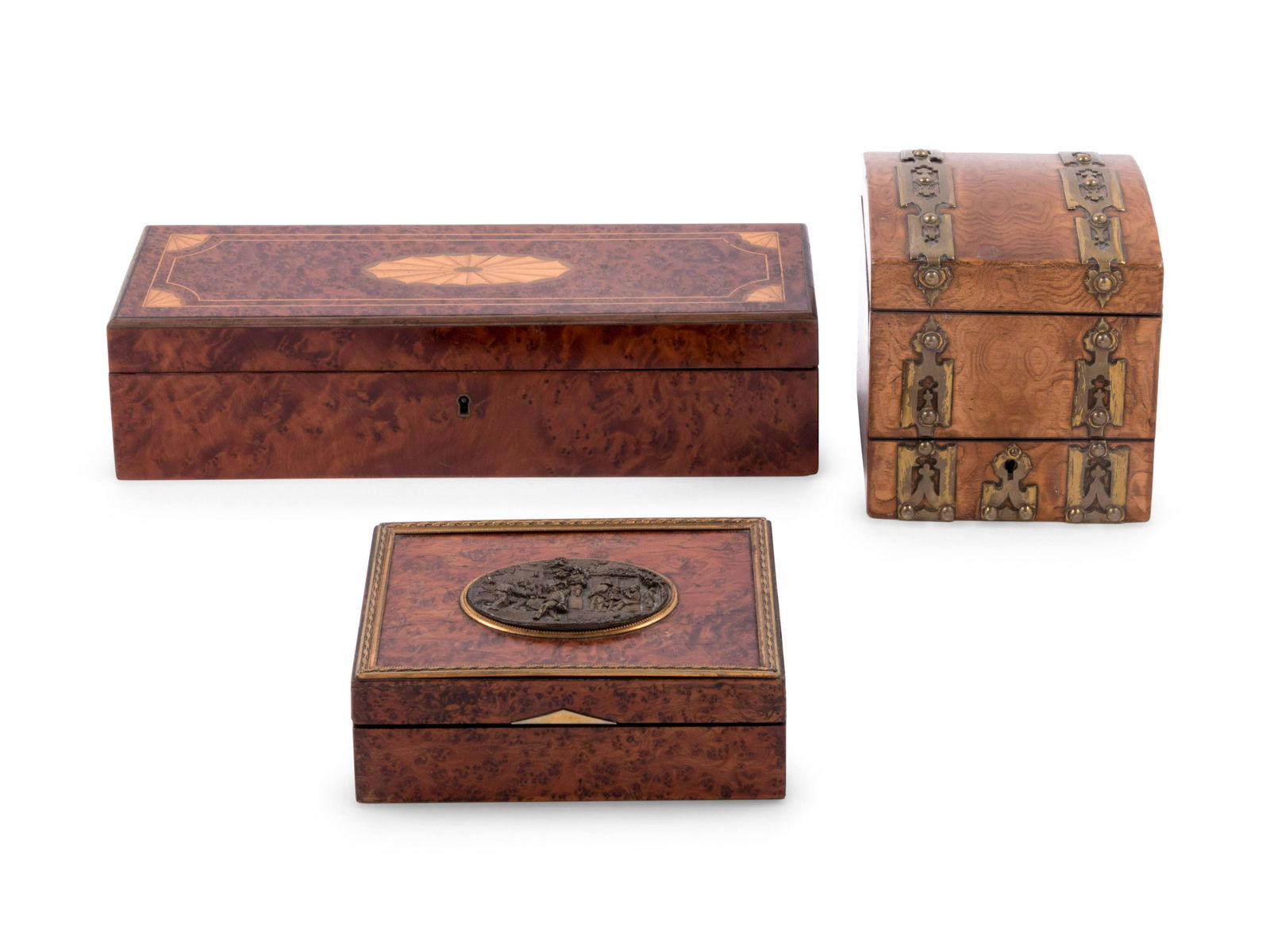 Three French Inlaid Burlwood Boxes (1 of 4)
