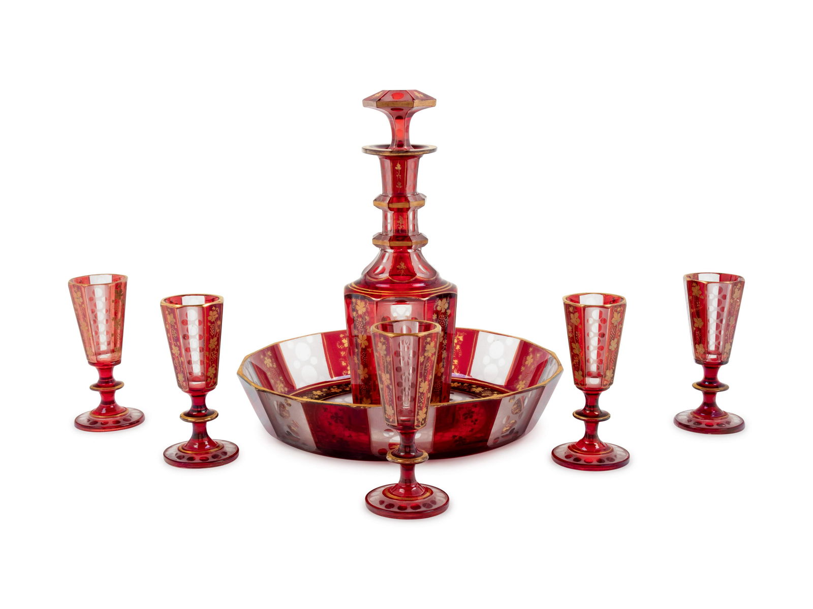 A Bohemian Gilt Decorated Ruby Cut-to-Clear Glass (1 of 2)