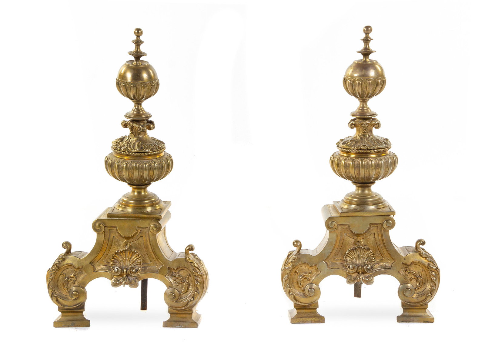 A Pair of Baroque Style Brass Andirons (1 of 1)