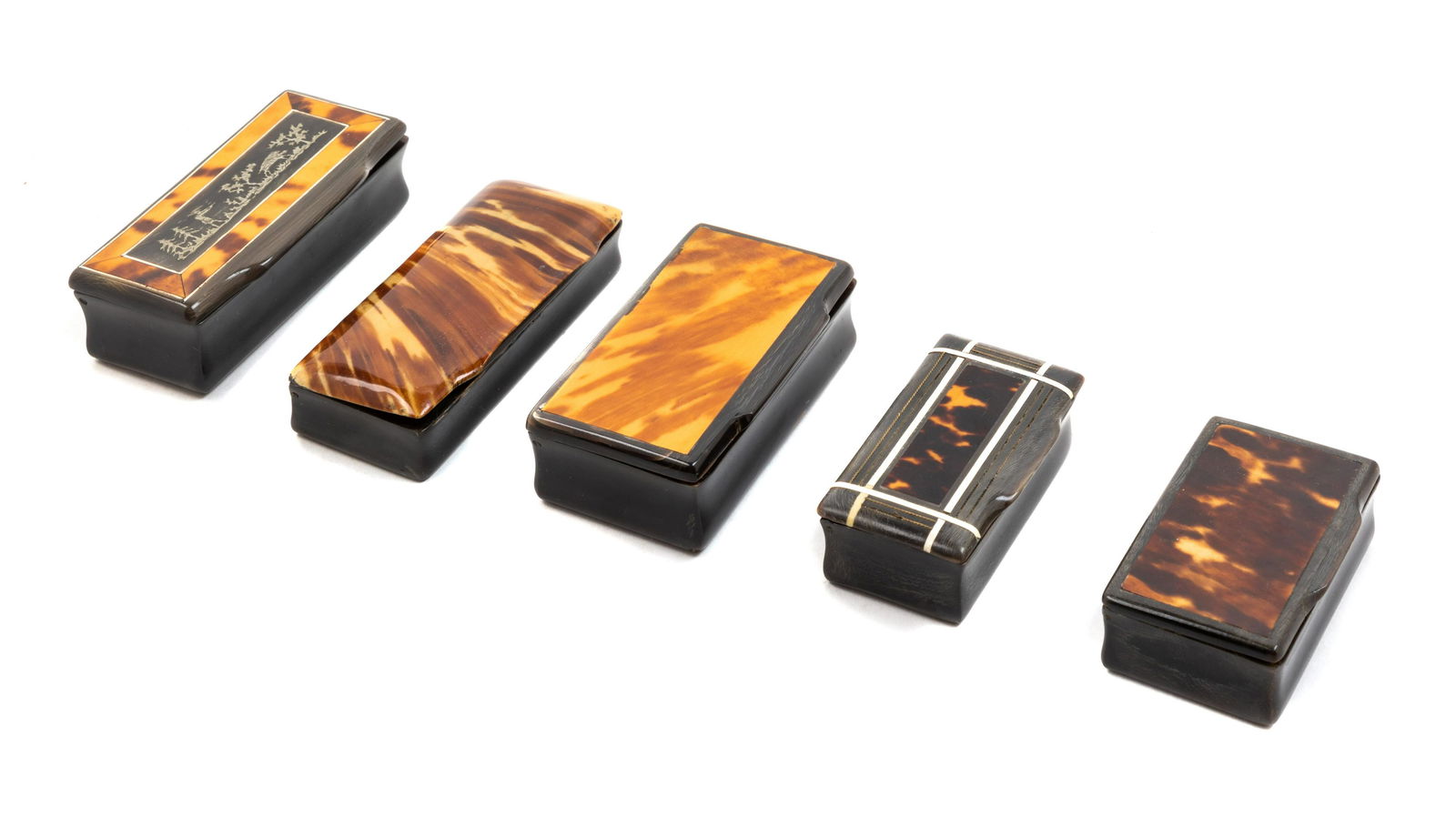 A Group of Five Carved Horn and Tortoise Shell Inlaid (1 of 1)