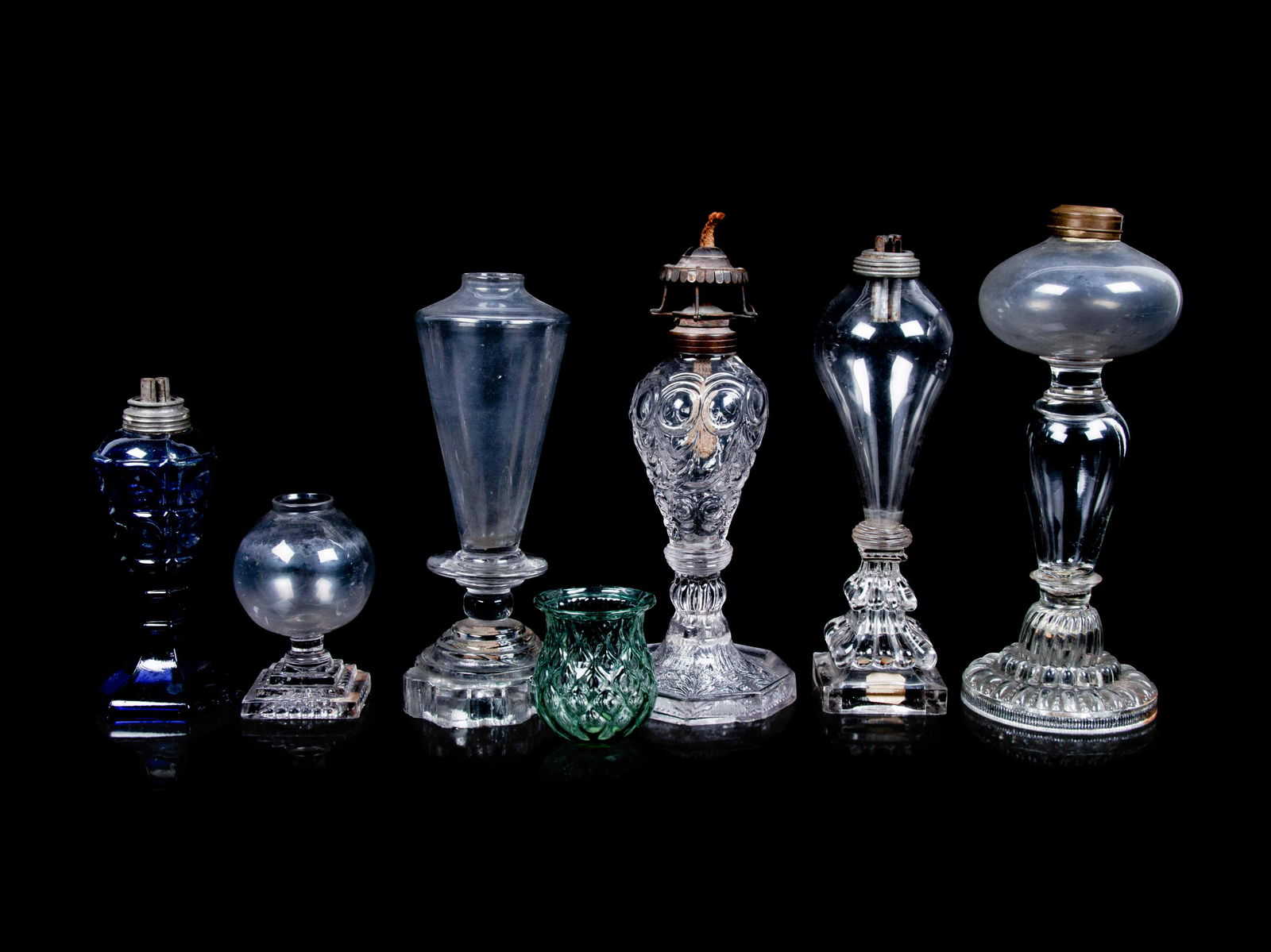 A Collection of Glass Oil Lamp Bases (1 of 1)