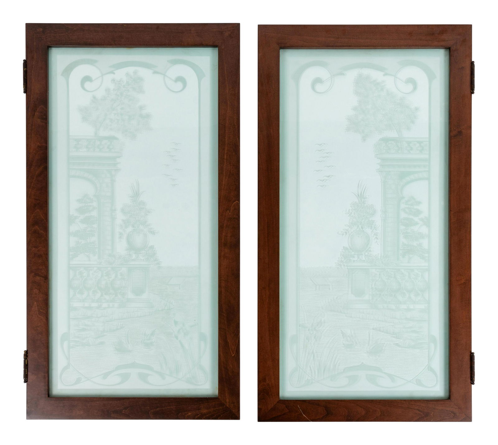 A Pair of Art Nouveau Style Etched Glass Windows (1 of 4)