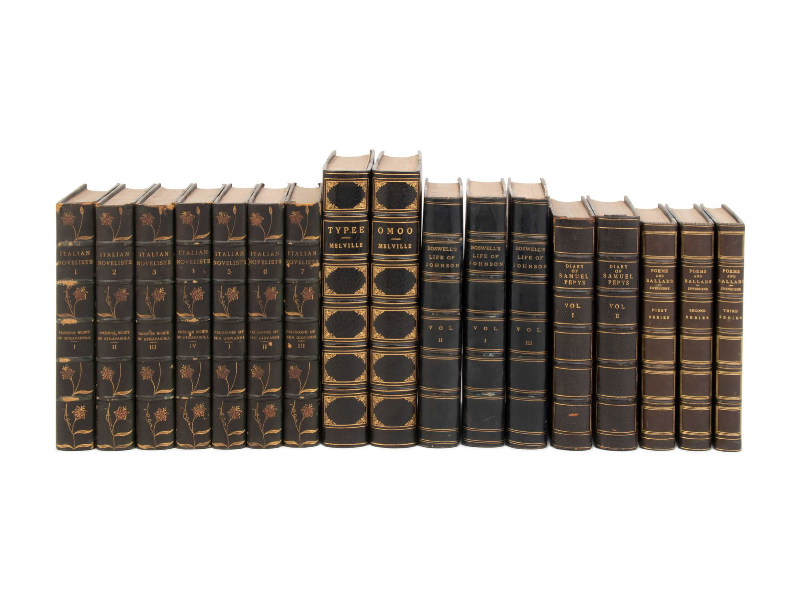 [LEATHER BINDINGS]. A group of 7 works in 25 volumes, (1 of 2)