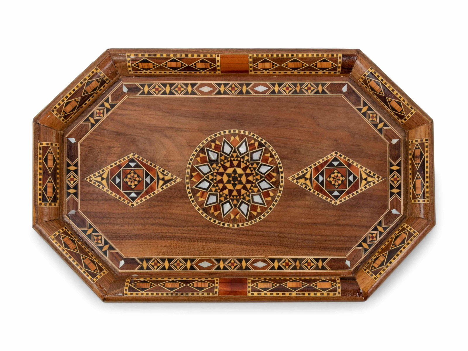 A Group of Syrian Mosaic Marquetry Trays: A Group of Syrian Mosaic Marquetry Trays 20th Century Width 16 3/4 inches. Property sold to benefit Karam Foundation, providing education, aid and sustainable development for Syrian refugee youth and 