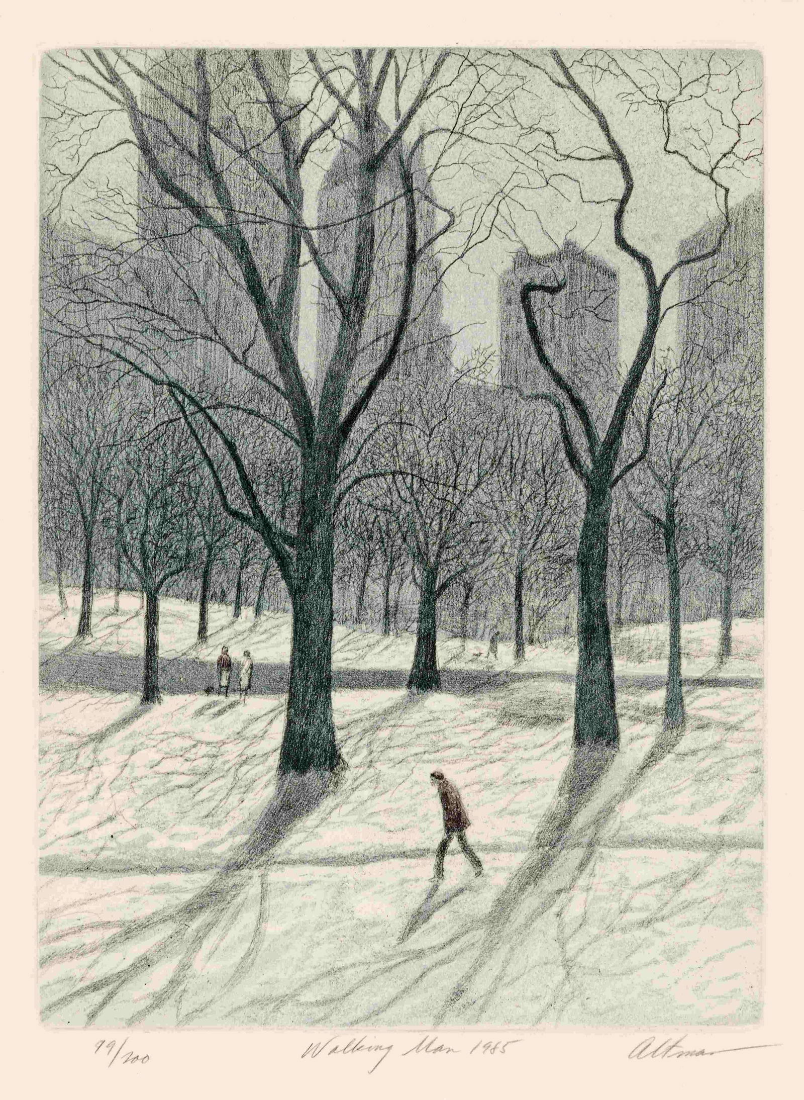 Harold Altman (American, 1924-200): Harold Altman (American, 1924-200) Walking Man, 1985 signed, titled, and numbered 99/200 15 1/2 x 12 inches.