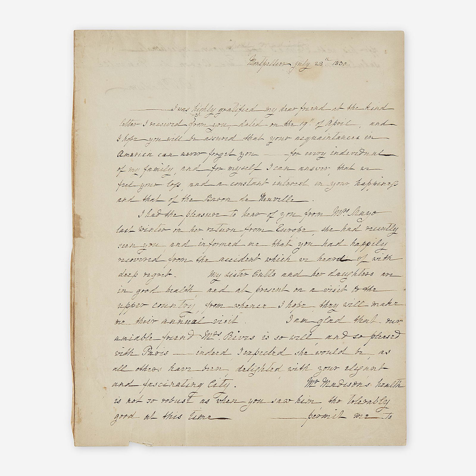 Dolley Madison (1809-17), Autograph Letter, signed (1 of 2)