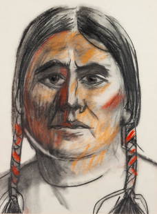 Channing Peake (American, 1910-1989) Portrait of a: Channing Peake (American, 1910-1989) Portrait of a Native American Man crayon and pastel on paper 20 1/2 x 15 inches