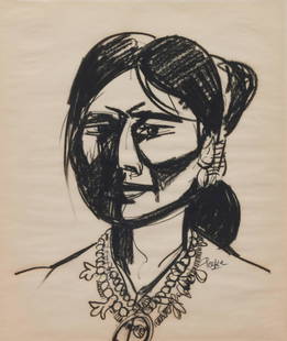 Channing Peake (American, 1910-1989) Portrait of a: Channing Peake (American, 1910-1989) Portrait of a Native American Woman lithographgraph signed Peake (lower right) 23 5/8 x 18 1/8 inches