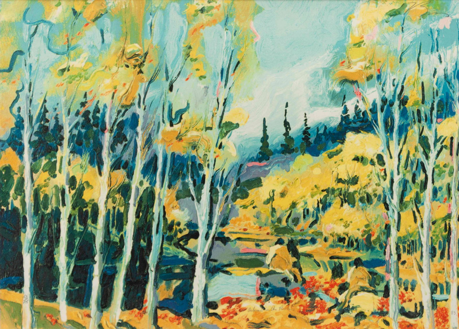 Earl Biss (Apsaalooke, 1947-1998) Autumn in the: Earl Biss (Apsaalooke, 1947-1998) Autumn in the Rockies, 1983 screenprint signed Biss (upper right), numbered 63/175 32 3/4 x 24 1/2 inches Property Being Sold to Benefit the Art Collections at the Un