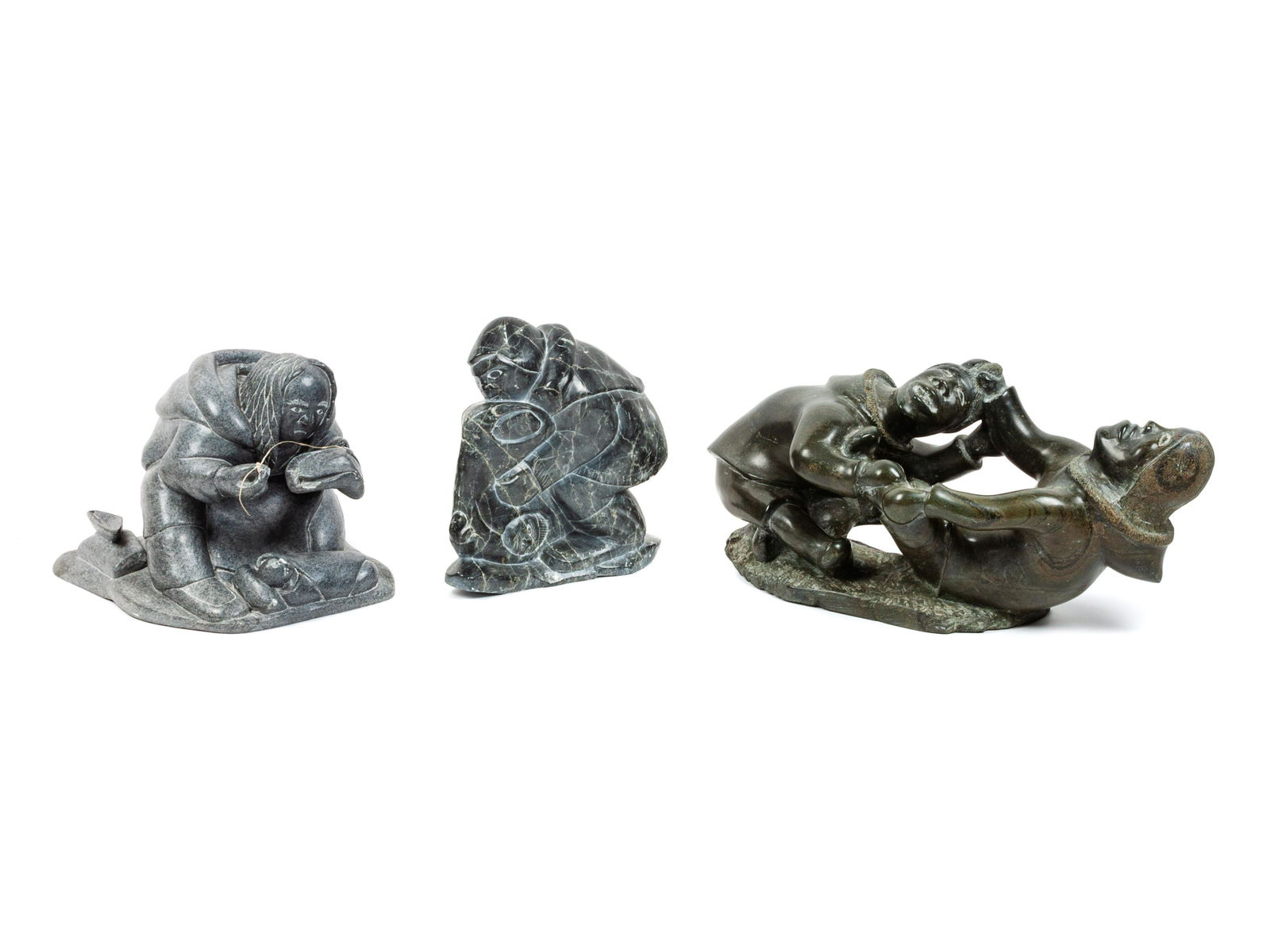 Three Large Inuit Soapstone Carvings height of largest (1 of 4)