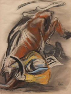 Channing Peake (American, 1910-1989) Bull Dogger: Channing Peake (American, 1910-1989) Bull Dogger pastel on paper signed Peake (lower right) 25 x 19 inches