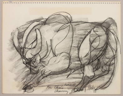 Channing Peake (American, 1910-1989) Group of Two Bull: Channing Peake (American, 1910-1989) Group of Two Bull Drawings larger one signed Peake (lower right) smaller signed Peake center, with date and dedication largest 17 x 23 3/4 inches