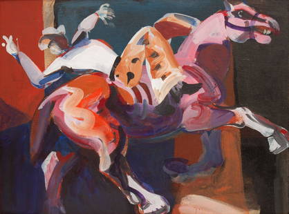 Channing Peake (American, 1910-1989) Bucking Bronco: Channing Peake (American, 1910-1989) Bucking Bronco oil on canvas signed Peake on frame (verso) 18 x 24 inches