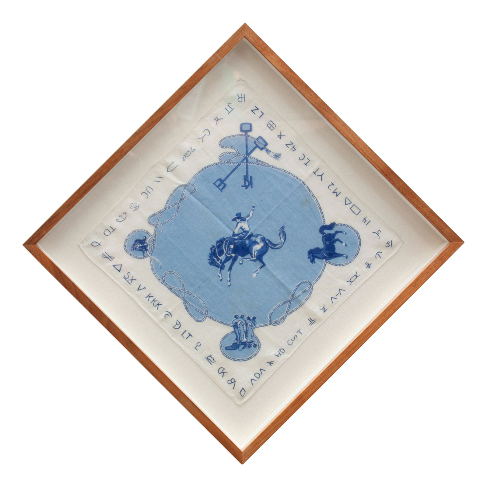 Vintage Western Handkerchief, Framed 12 x 12 inches (1 of 4)