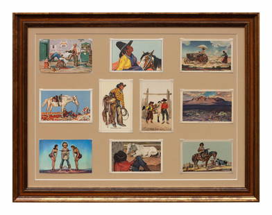 Three Pieces of Western Advertising Memorabilia&#160;: Three Pieces of Western Advertising Memorabilia&#160; including a group of Lon Megargee postcards, a Rough Rider Annual&#160;magazine cover and a Payson Ames woodblock print