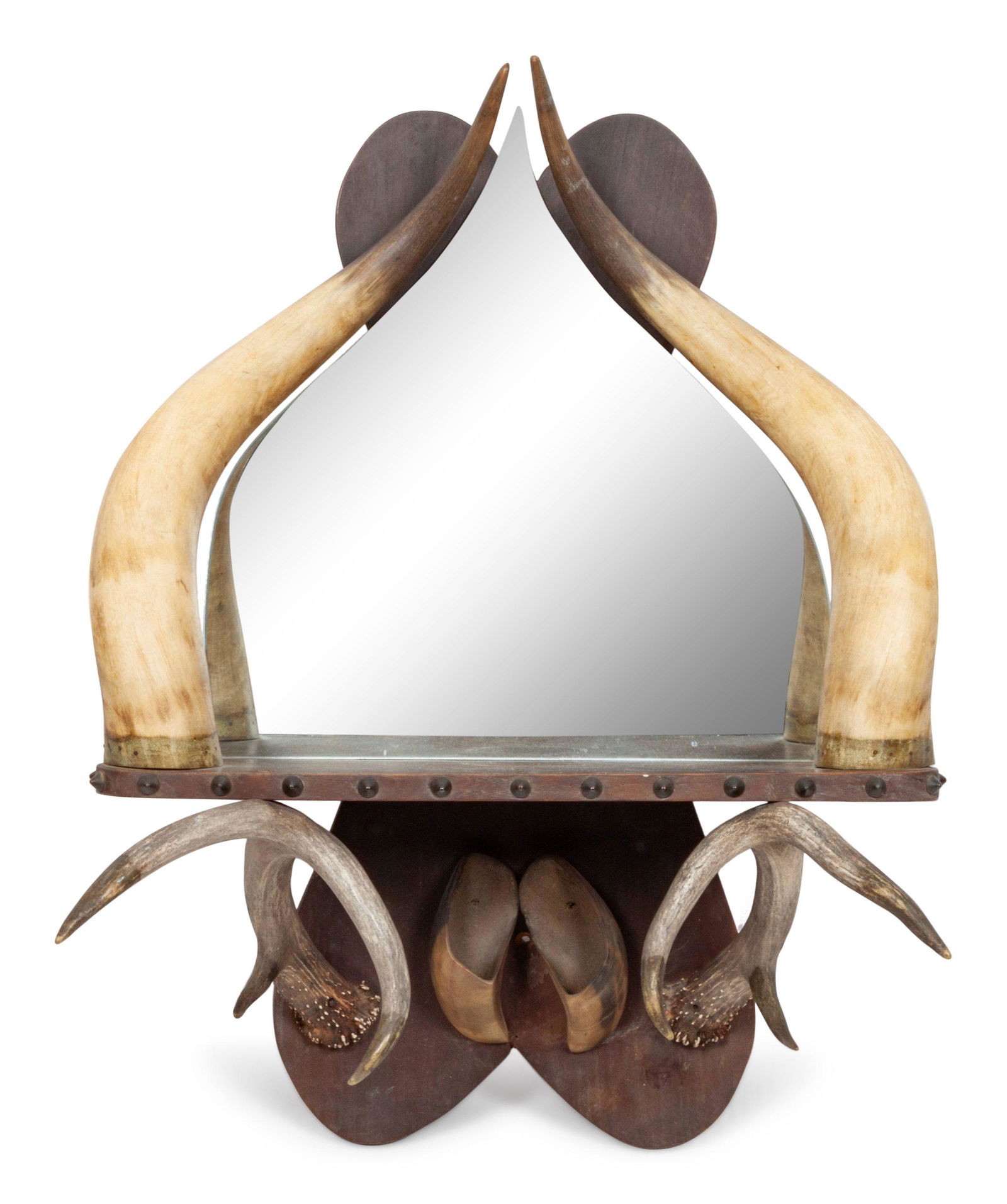 Horned Hanging Shelf and Mirror height 23 1/2 x width (1 of 2)