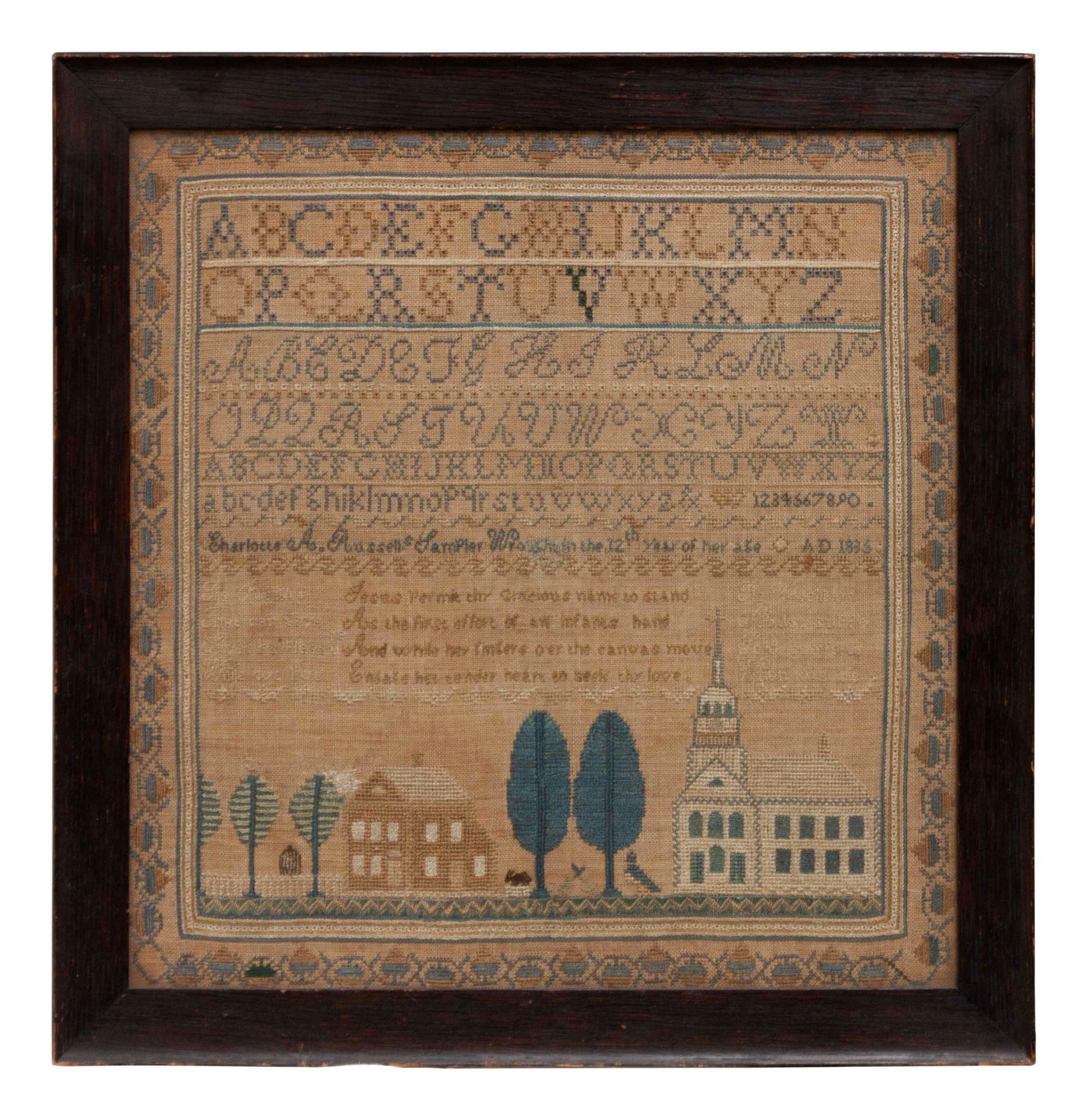 An 1835 Vermont Sampler 16 1/2 x 16 inches (1 of 4)