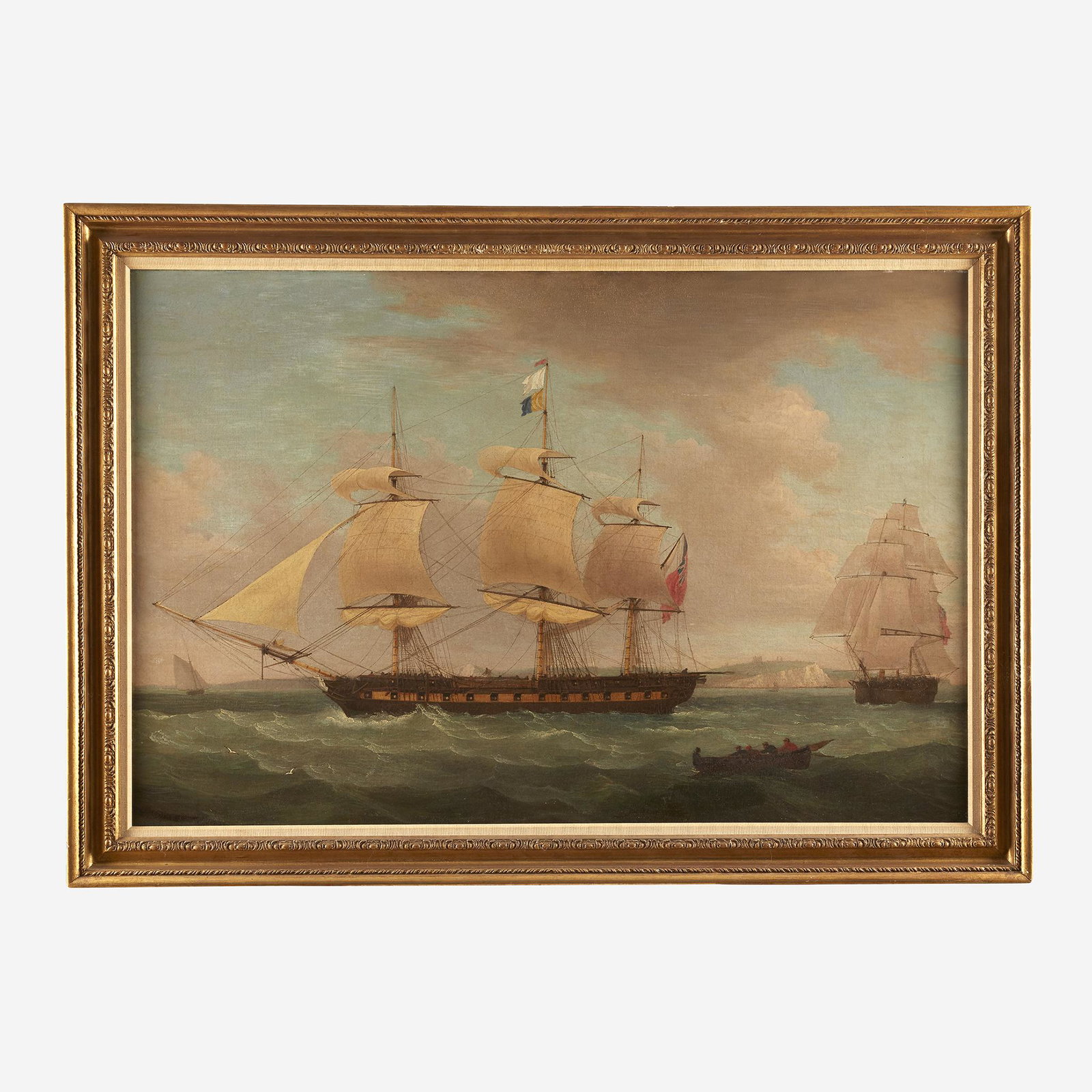 Thomas Whitcombe (English, 1763-1824), 14-Gun Frigate: Thomas Whitcombe (English, 1763-1824)14-Gun Frigate off Dover, dated, "1815"Signed and dated, "1815," l.l., oil on canvas, framed.47 in. x 31 in. (sight)