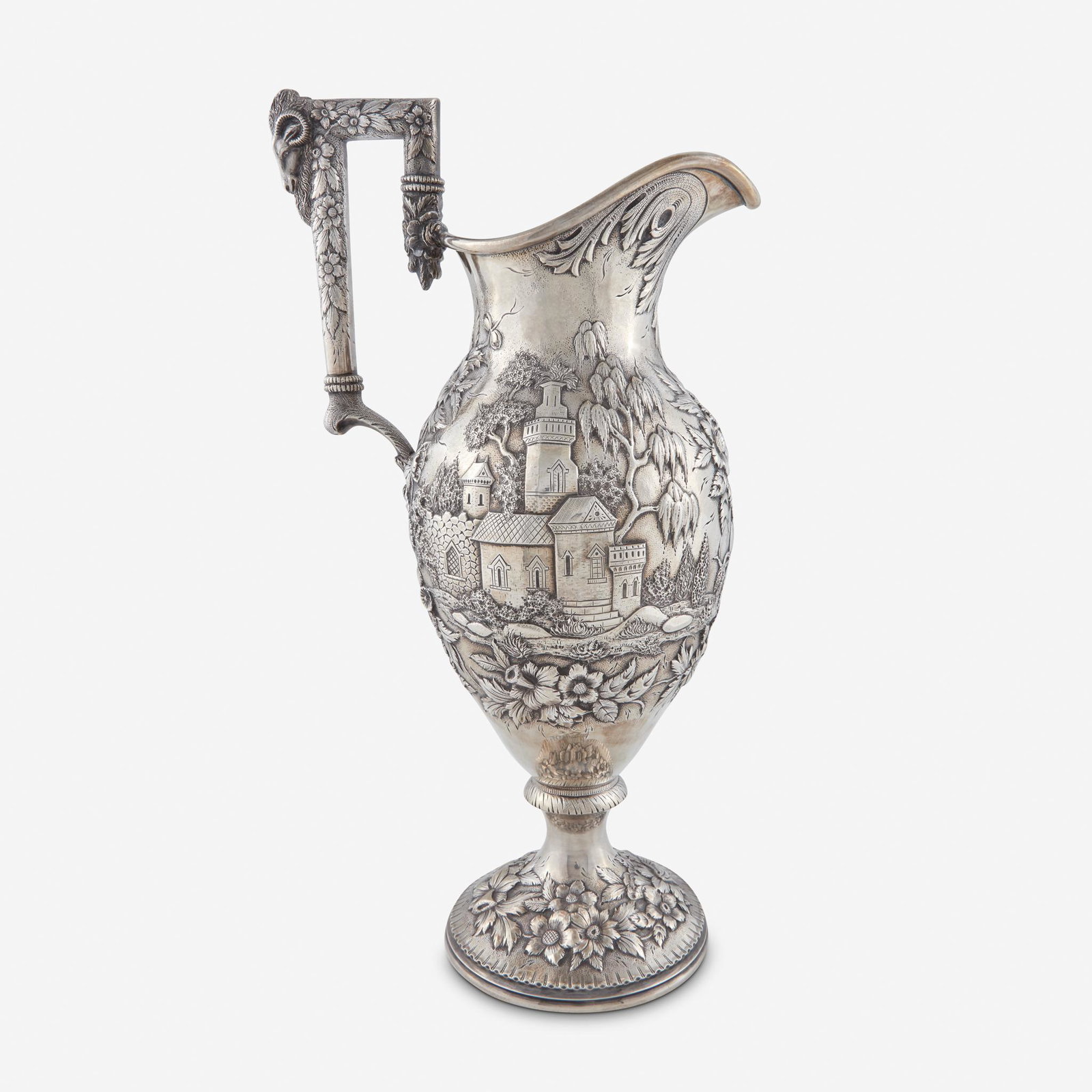 An "Etruscan" silver repoussé ewer, S. Kirk & Son Co., (1 of 2)