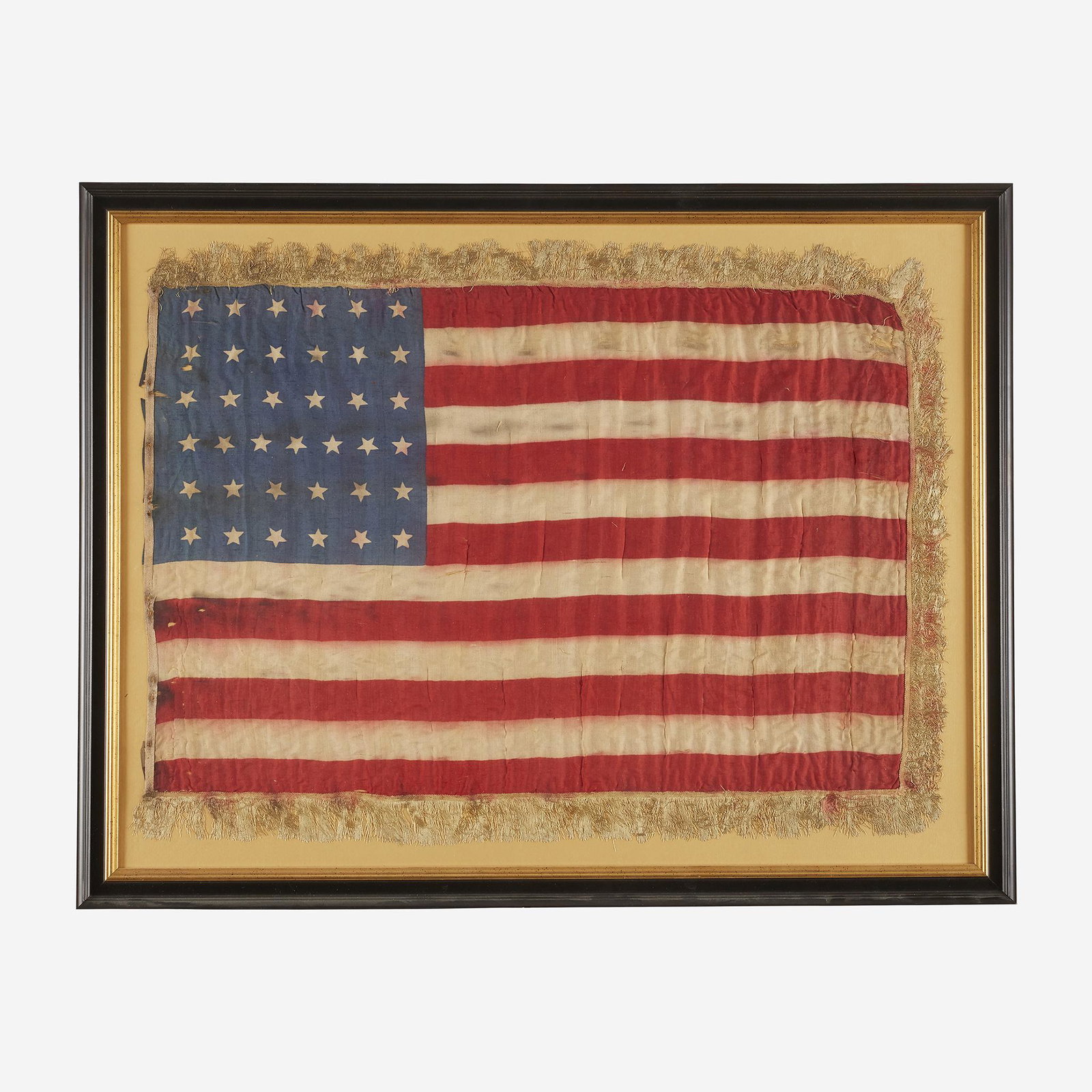 A 37-Star American printed silk fringed parade Flag: A 37-Star American printed silk fringed parade Flag commemorating Nebraska statehood1867-187624 in. x 18 in. (including fringe)PROVENANCE:Collection of Stanley B. Smullen III.