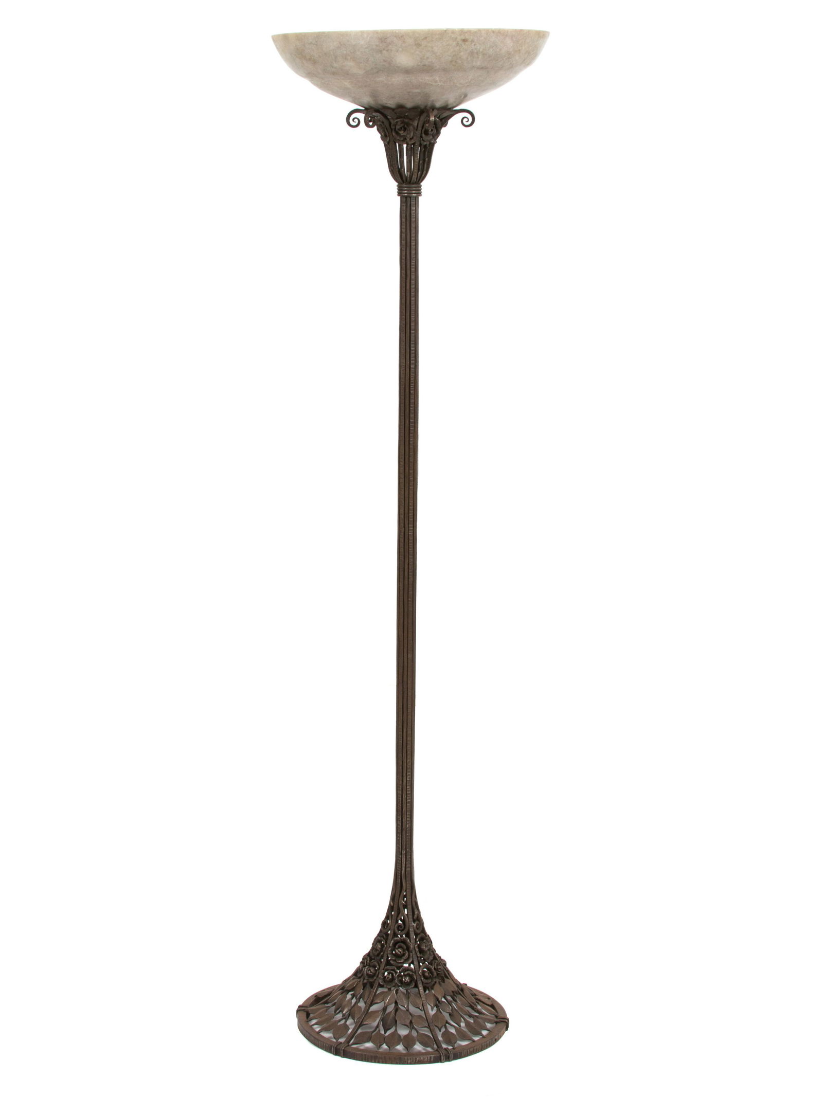 Style of Louis Katona 20th Century Floor Lamp: Style of Louis Katona 20th Century Floor Lamp wrought iron, glass H 67 inches