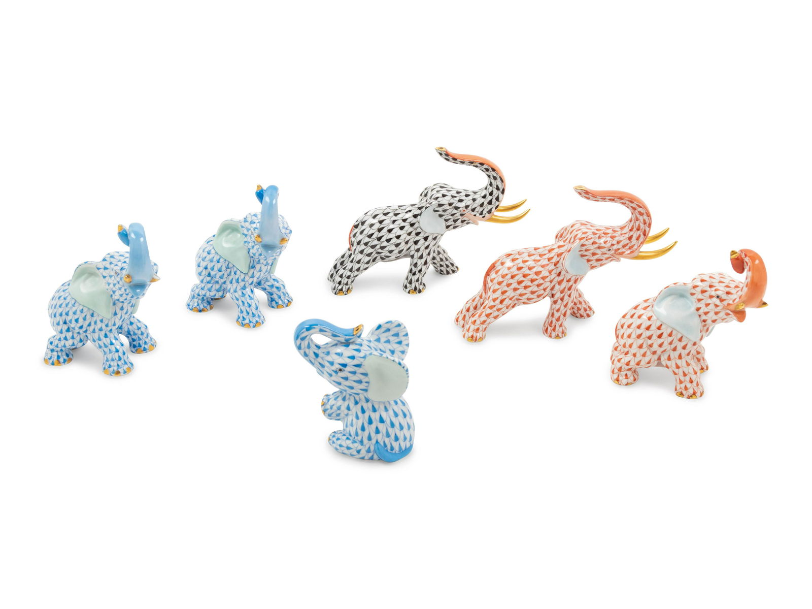 Six Herend Painted and Parcel Gilt Porcelain Elephant (1 of 3)