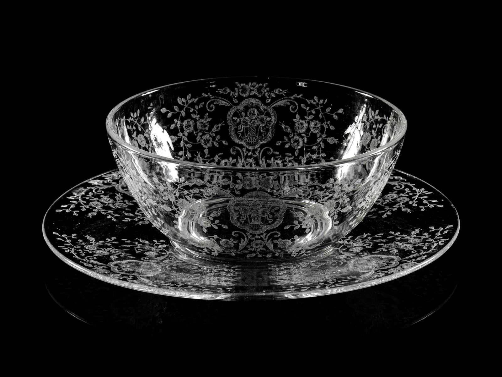An Etched Glass Serving Bowl and Platter (1 of 3)