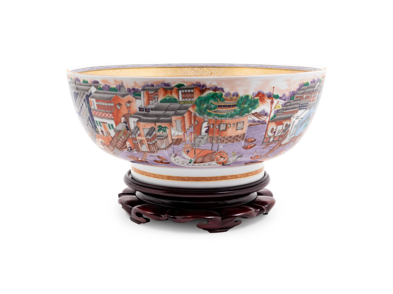 A Mottahedeh Chinese Export Decorated Porcelain Punch: A Mottahedeh Chinese Export Decorated Porcelain Punch Bowl 20th Century Diameter 14 1/2 inches. Property from the Collection of Joseph H. and June S. Hennage, Williamsburg, Virginia, Sold to Benefit T