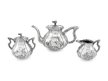 A Chinese Export Silver Three-Piece Tea Service (1 of 3)