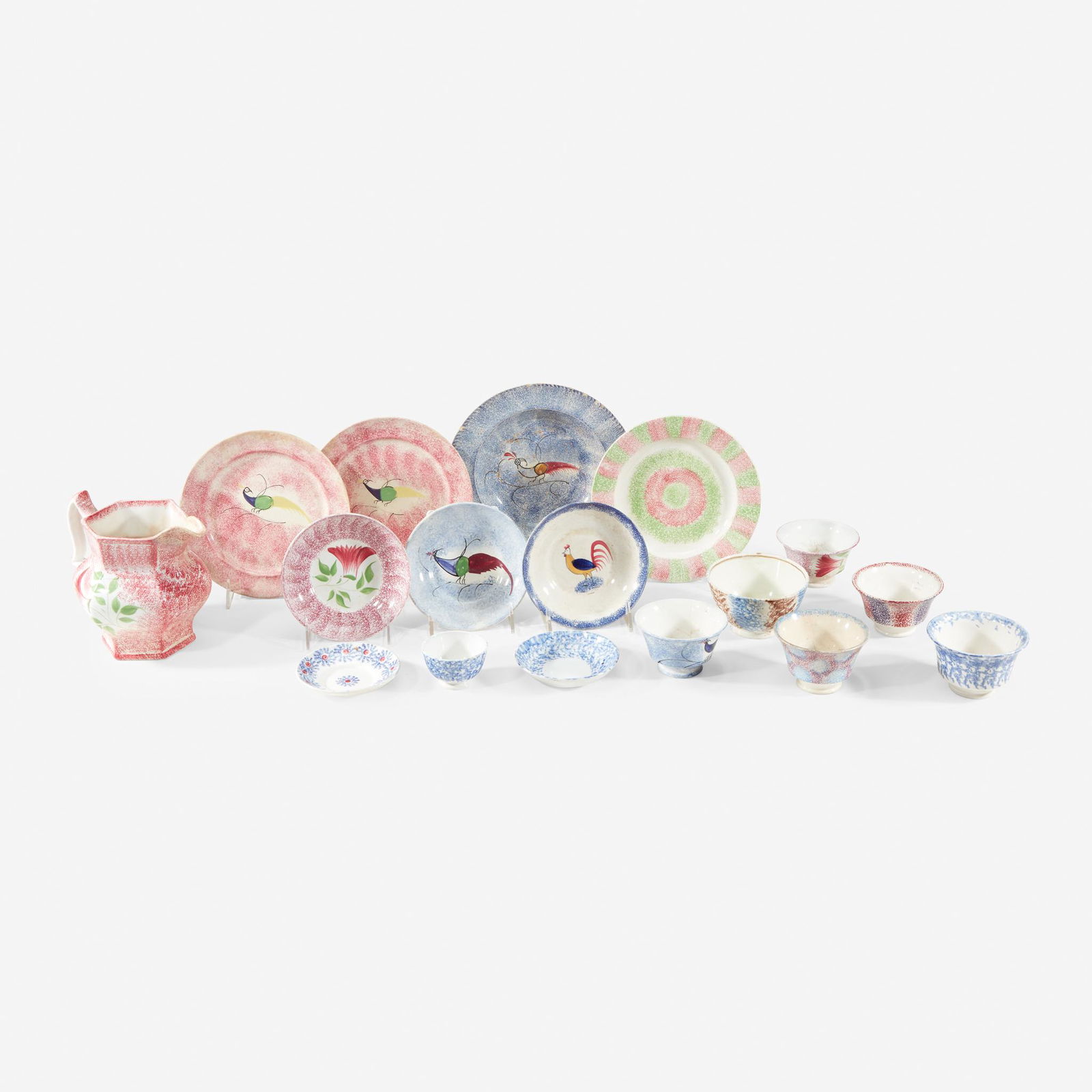 Group of seventeen spatterware table items, 19th (1 of 2)