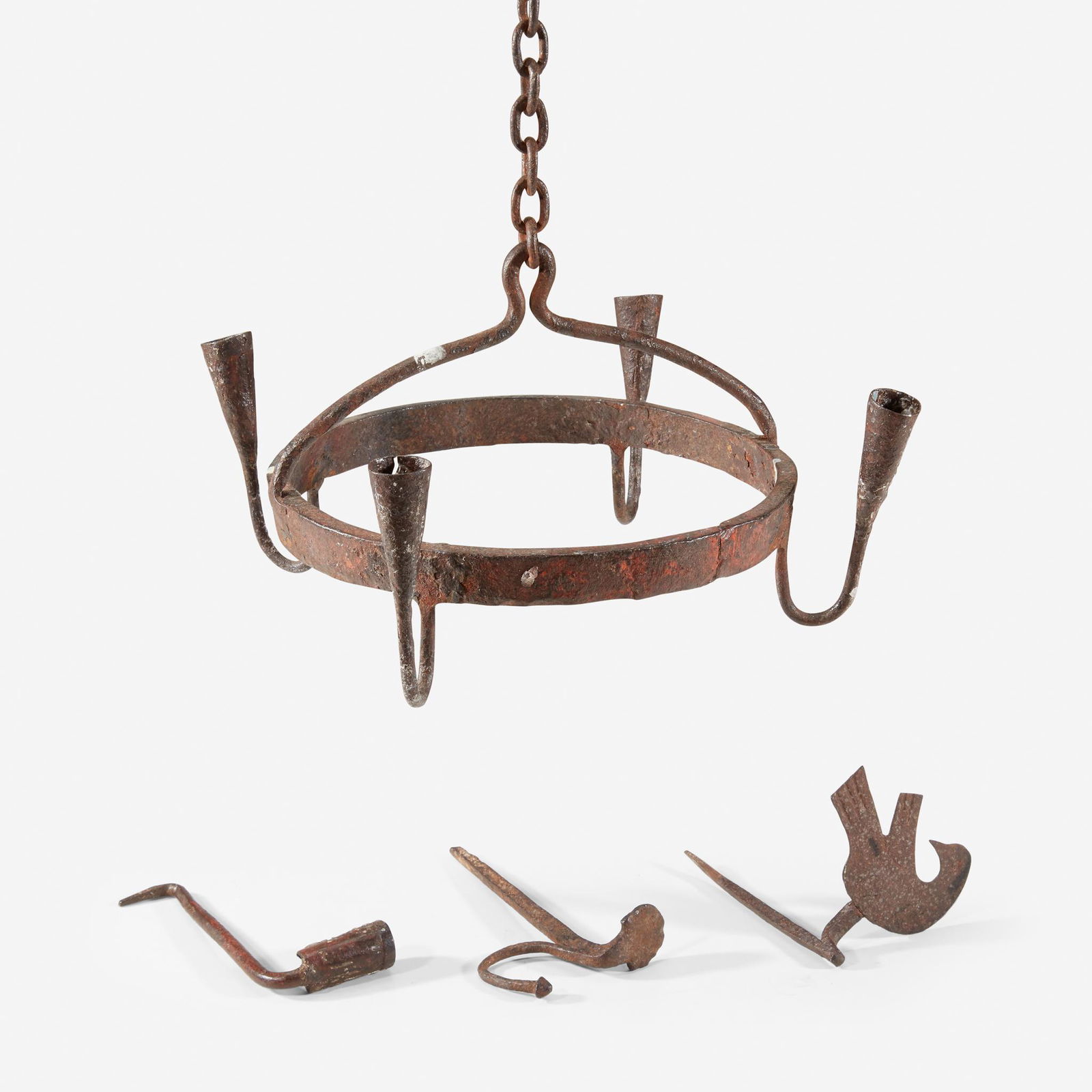 Wrought iron hanging candelabra and three betty hooks, (1 of 1)
